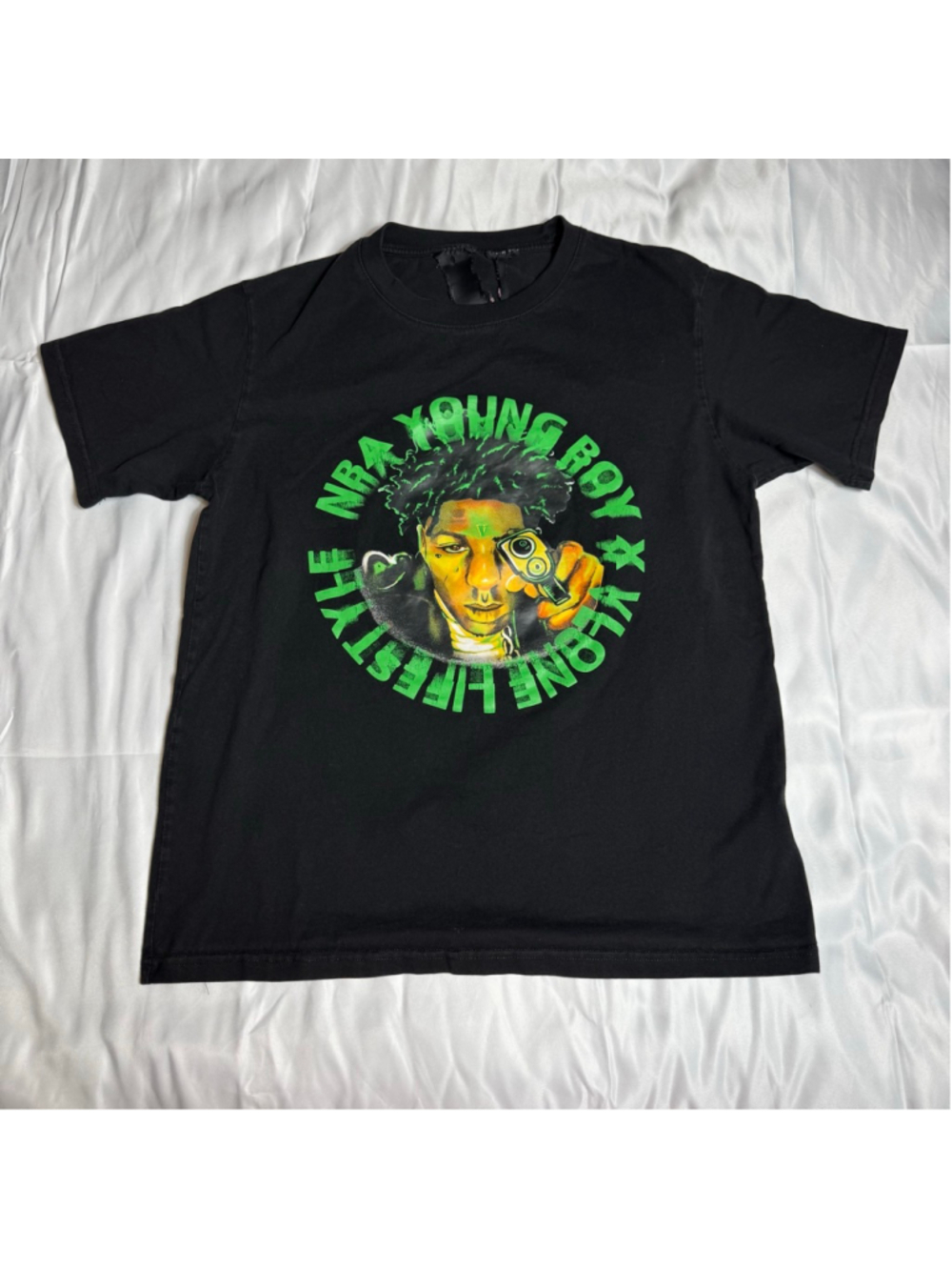 Men's Vlone Short Sleeve Tee M Black Green NBA Youngboy